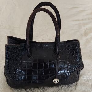 Dark Brown Crocodile-Embossed Leather Tote